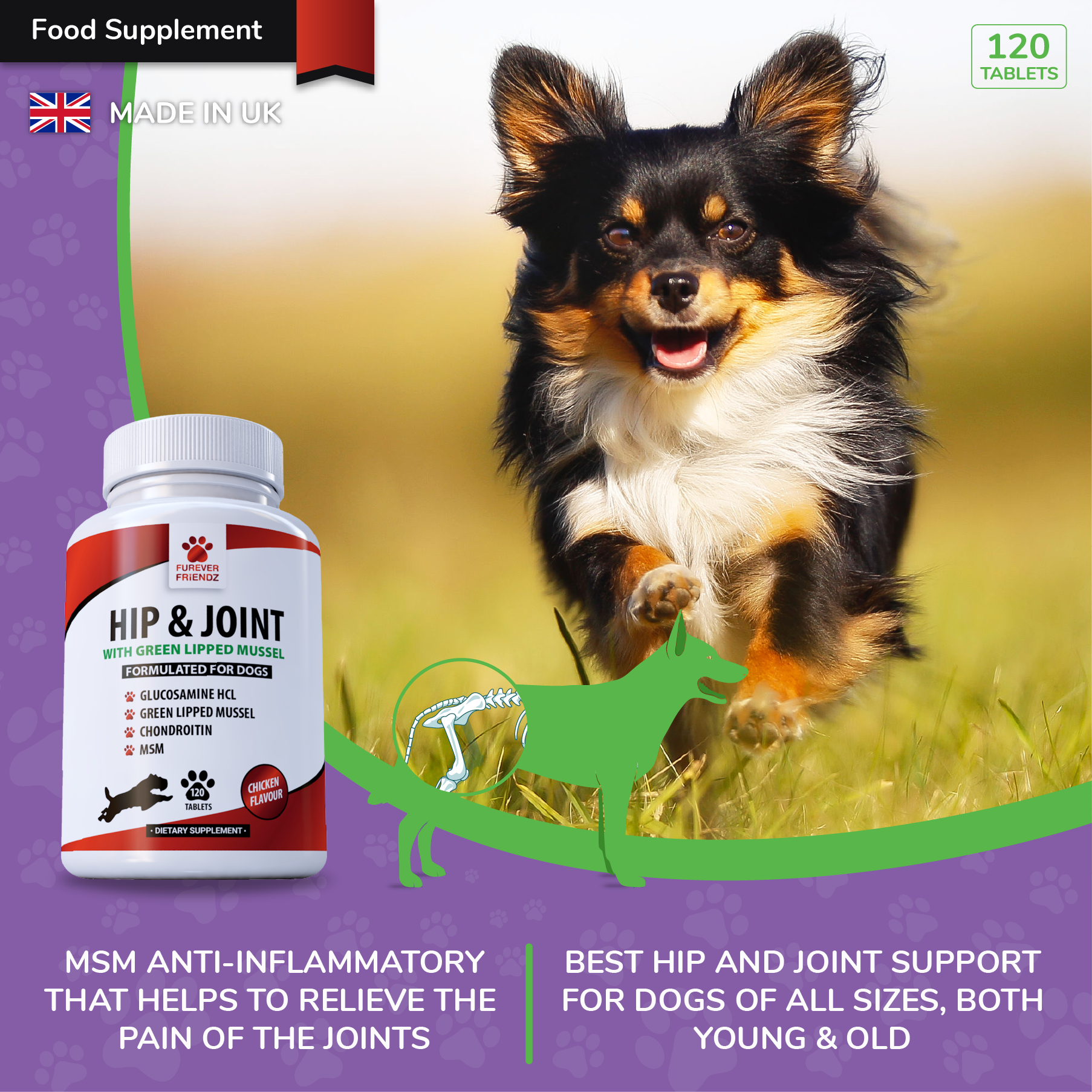 Glucosamine for Dogs with Green Lipped Mussel, Chondroitin, MSM & Vitamin C (Chicken Flavour Tablets)