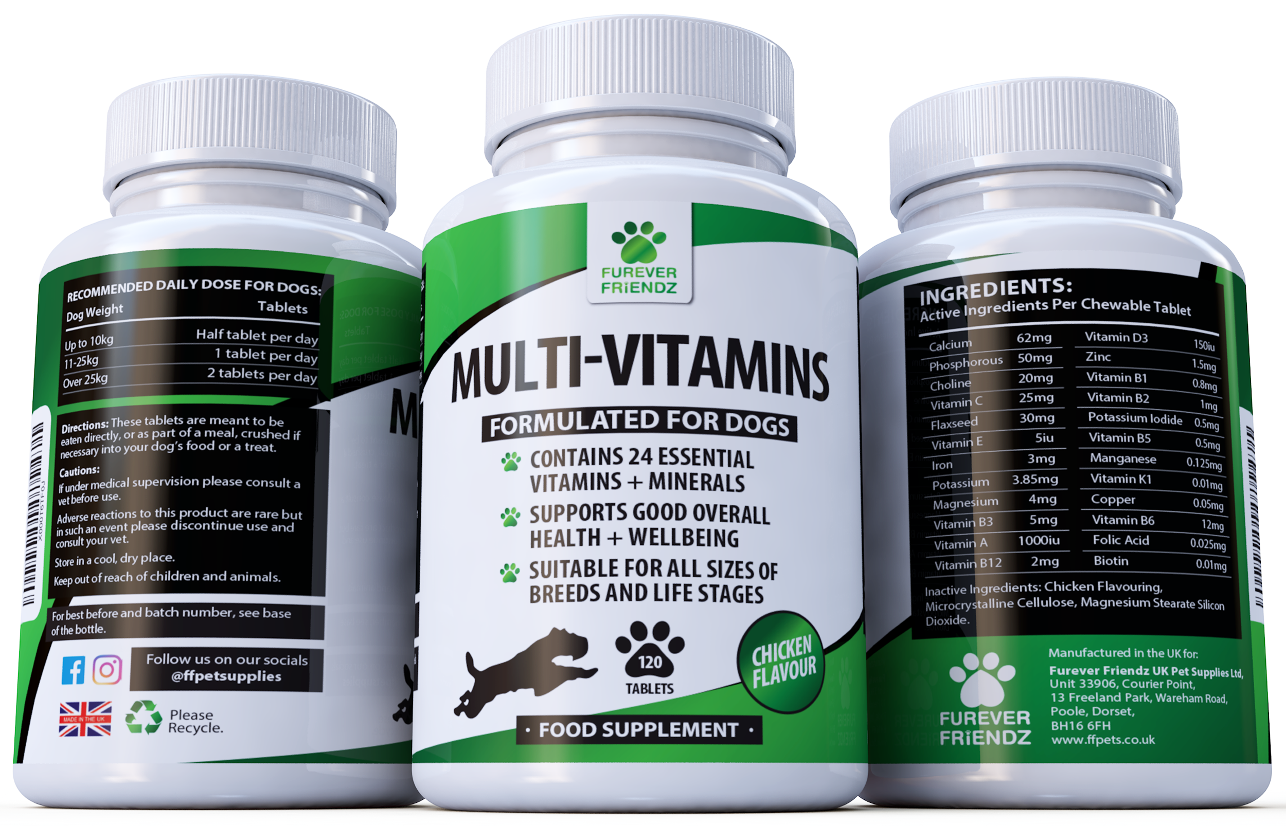 Daily Multi Vitamins for Dogs Overall Health Well Being Chicken Flavour Tablets